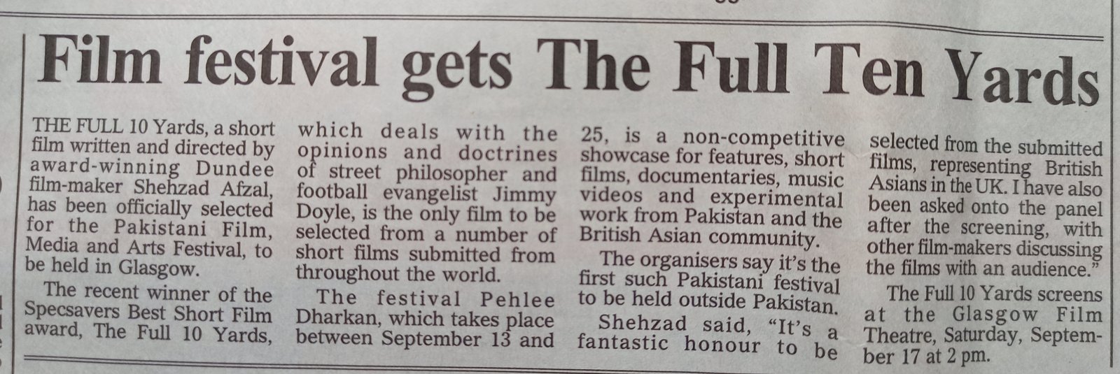 The Full 10 Yards Courier 2005 News Article